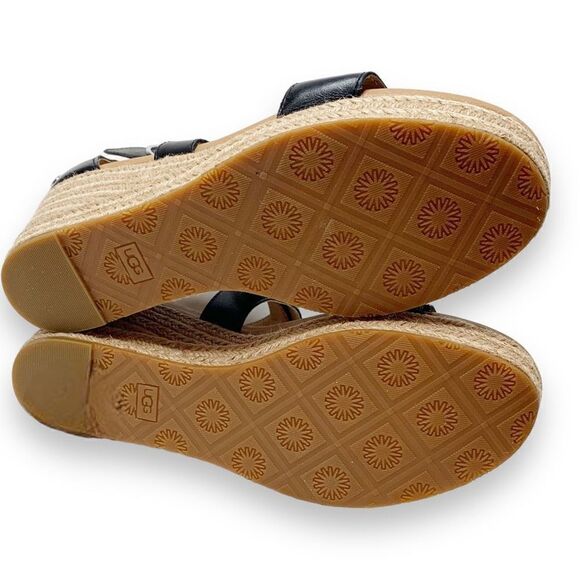 Ugg Hylda Black Leather Strappy Espadrille Wedge Sandals Ankle Buckle Women’s 11 - Picture 9 of 10